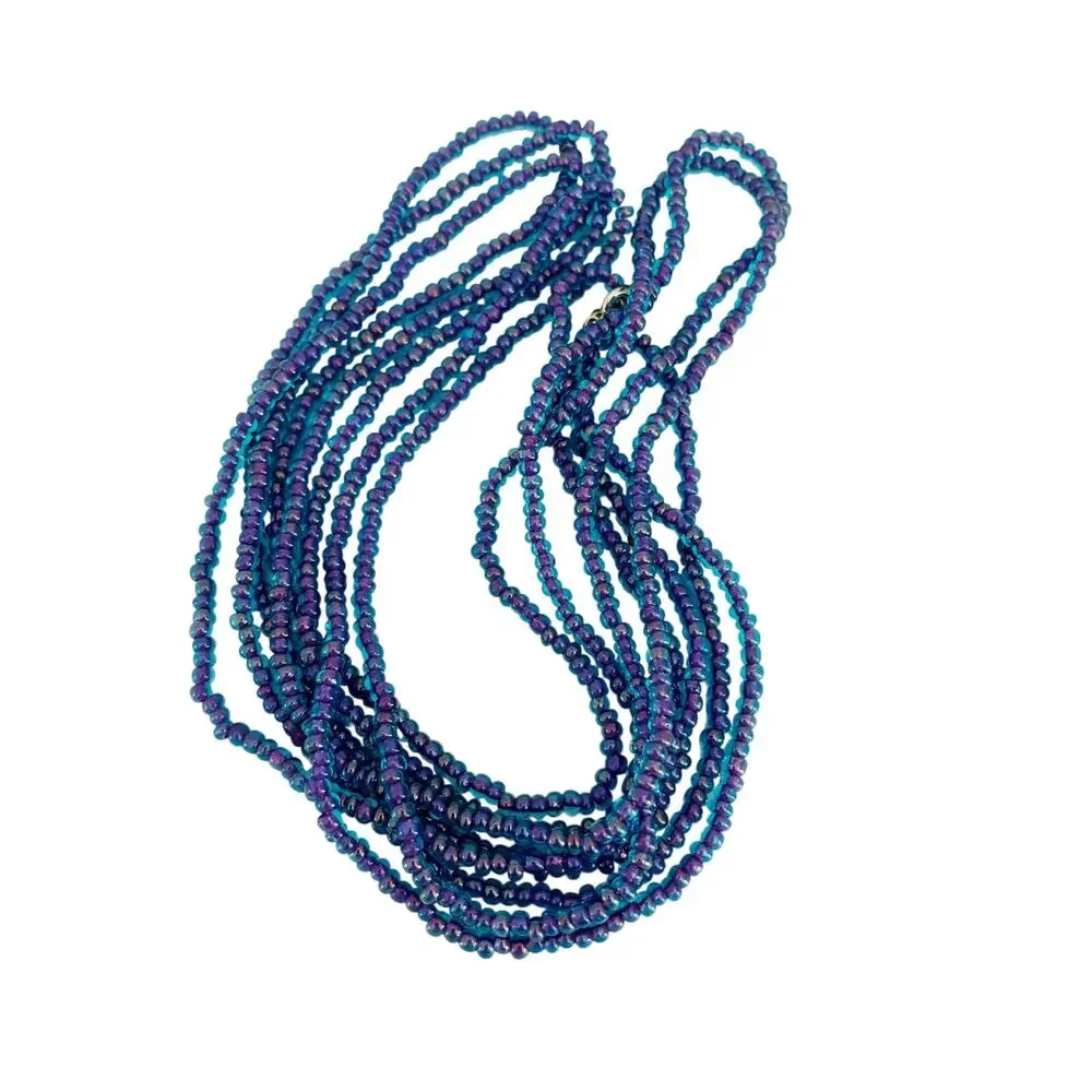 Vintage Marvella Clip Earring and Double Necklace Set Blue Seed Bead